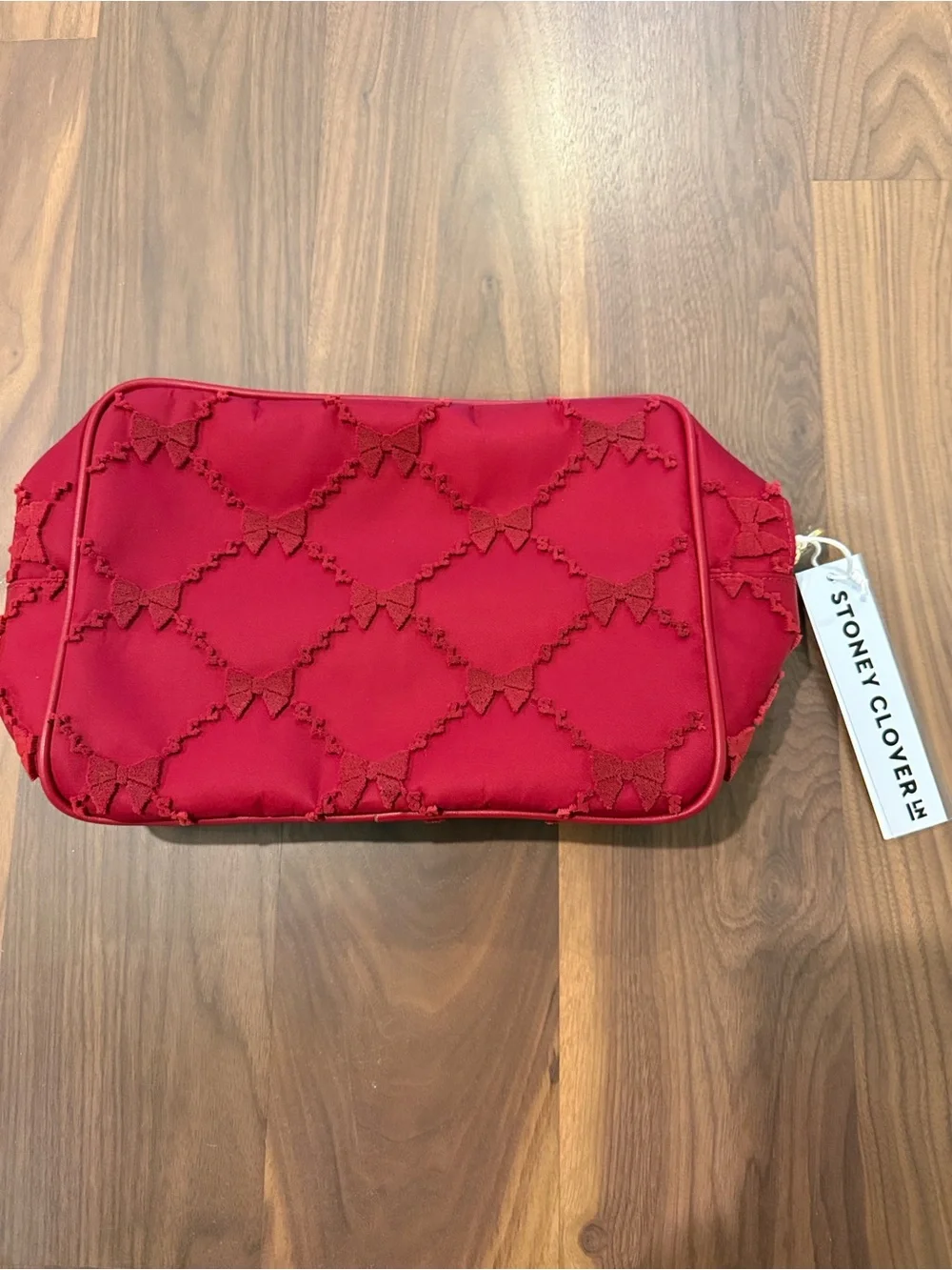 Stoney Clover Lane Burgundy Red tufted Bow large Cosmetic Pouch NWT